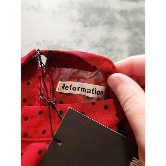 NWT Reformation Spark Mini Dress in Flamenco Red Black Polka Dot sz 0 - Picture 4 of 4